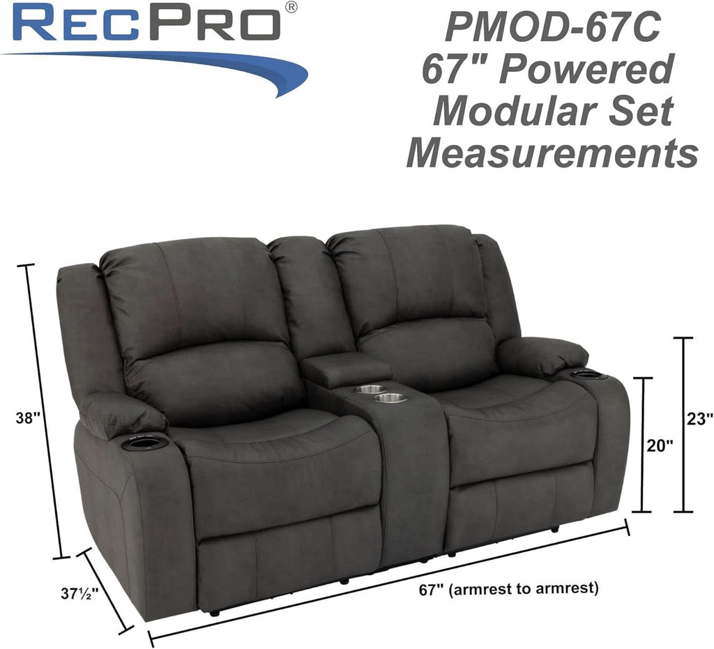 67 Inch Powered Wall Hugger Recliner Sofa Gunmetal Fabric