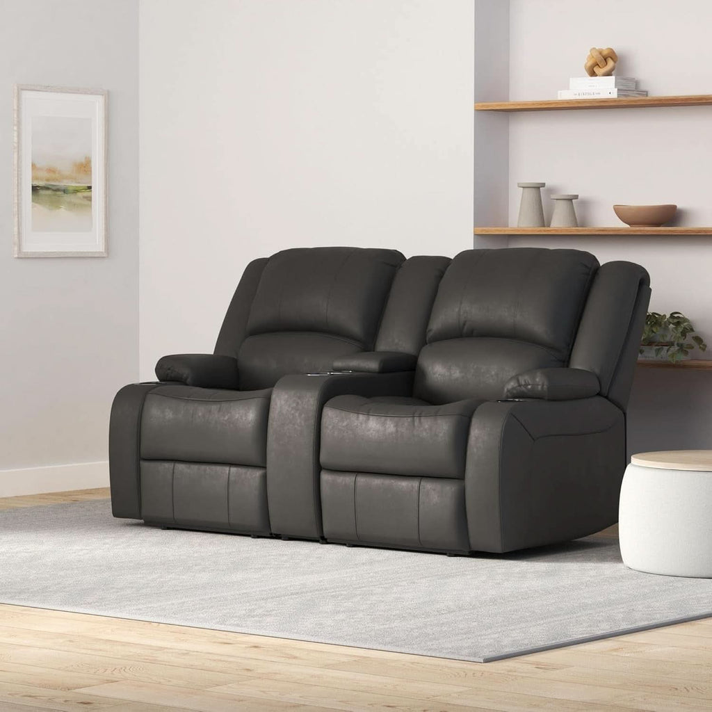 67 Inch Powered Wall Hugger Recliner Sofa Gunmetal Fabric