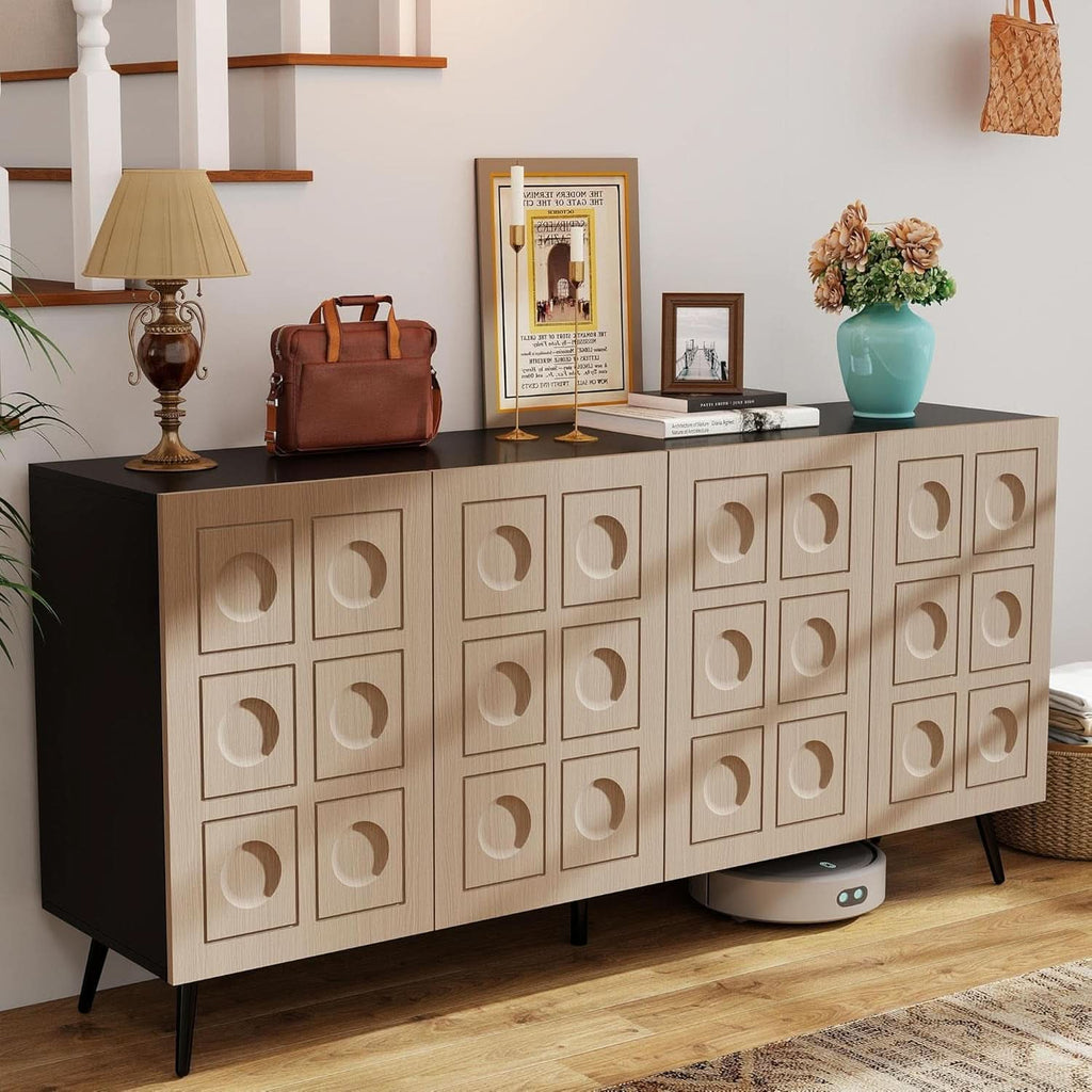 63 Inch Oak And Black Mid Century Modern Sideboard